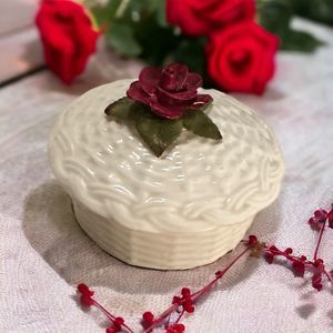 Aynsley England Fine Bone China Trinket Box  Raised Red Rose Flower hand Painted